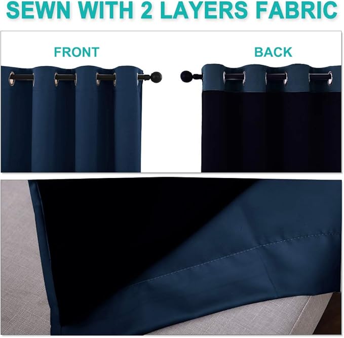 NICETOWN Complete 100% Blackout Curtain Set, Thermal Insulated & Energy Efficiency Window Draperies for Guest Room, Full Shading Panels for Shift Worker and Light Sleepers, Navy Blue, 37W x 84L, 2 Pcs