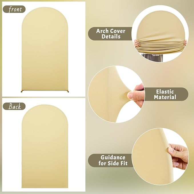 Khaki Arch Backdrop Cover 6FT Spandex Fitted Wedding Arch Stand Covers Round Top Chiara Arch Covers Stretchy Backdrop for Birthday Party Ceremony Banquet Decoration