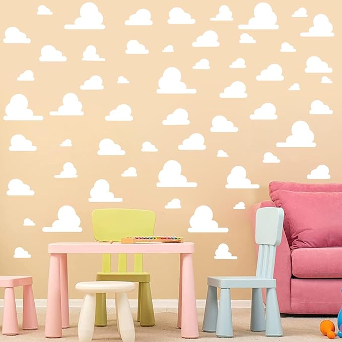 White Cloud Wall Decals Vinyl Clouds Wall Sticker Removable Cloud Decals Peel and Stick Kids Wall Stickers Removable Cute Clouds Stickers for Nursery Kid Bedroom Baby Room Playroom Decor
