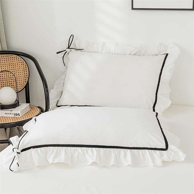 Ruffled Bedding Bow Duvet Cover Set with Butterfly Tie, Soft Brushed Microfiber Shabby Chic Bedding Set with Zipper Closure for Kids Girls-White,Twin