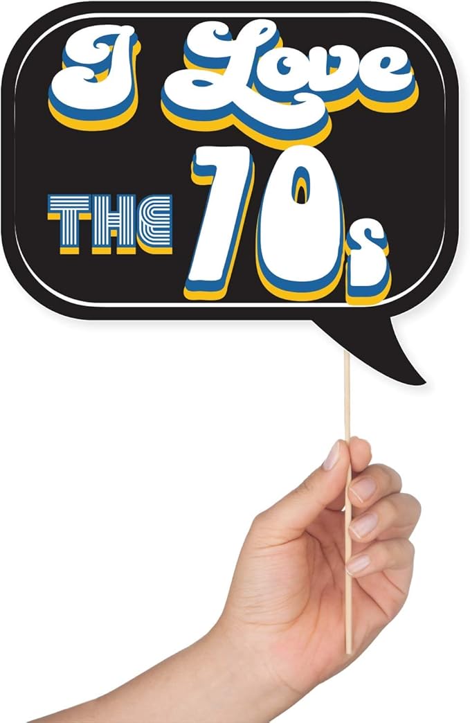 70s Photo Booth Props - 41-pc Disco Photo Booth Kit with 8 x 10-Inch Sign, 60 Adhesive Pads, 45 Sticks - Disco Photo Booth Props - 70's Party Props - 70s Decorations