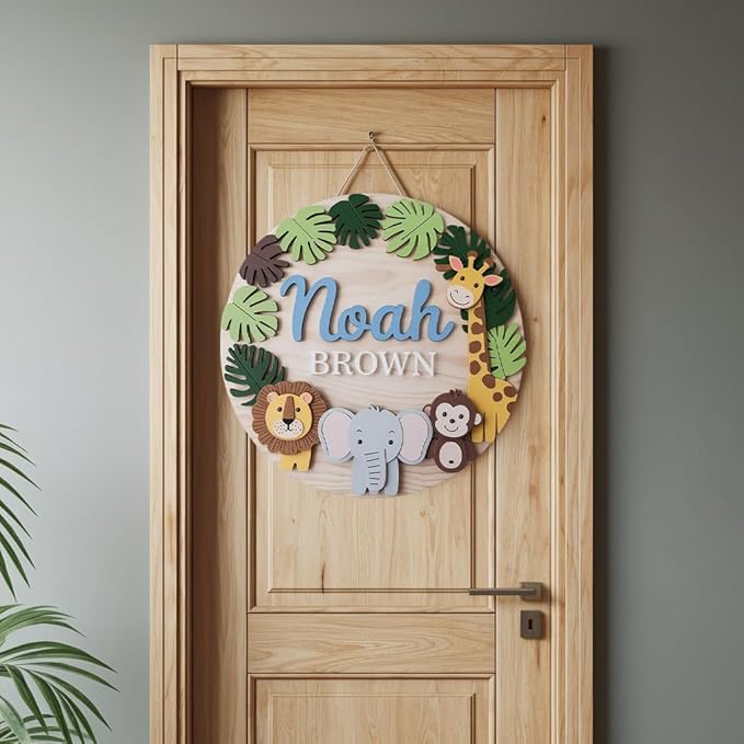 Personalized Nursery Name Sign for Boys, Woodland Animals Sign for Baby Door Decor, Newborn Gifts for Boy, Nursery Wall Bedroom Decorations, Mother's Day Gifts for New Mom Dad Gift