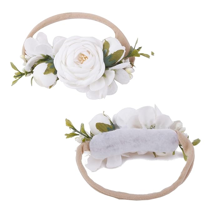 Baby Girl Floral Headbands- 3pcs Nylon Headband Handmade Flower Crown Elastic Hairband Newborn Toddler Hair Accessories Gifts for Girls （1-6 years old）