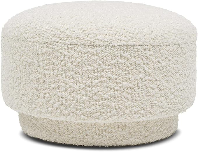 Jennifer Taylor Home Fuji 15" Mushroom Footstool Ottoman, Ivory White Boucle