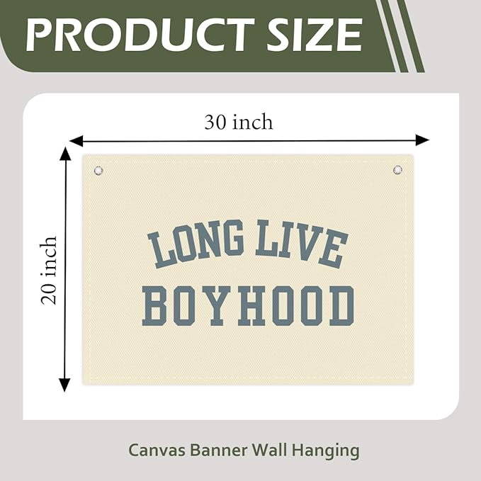 Long Live Boyhood Boys Room Decor - Linen Nursery Banner for Toddler Room Decoration, Farmhouse Kids Wall Hanging, Canvas Banner Flag for Baby Shower, Birthday Gift - A12