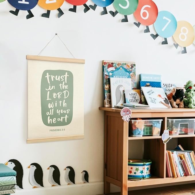 PLKMN Proverbs 3:5-6 Trust in the Lord With All Your Heart Wall Art, Wooden Poster Hanger, Bible Verses Decor, Christian Home Room Decor, 12x16 Inch