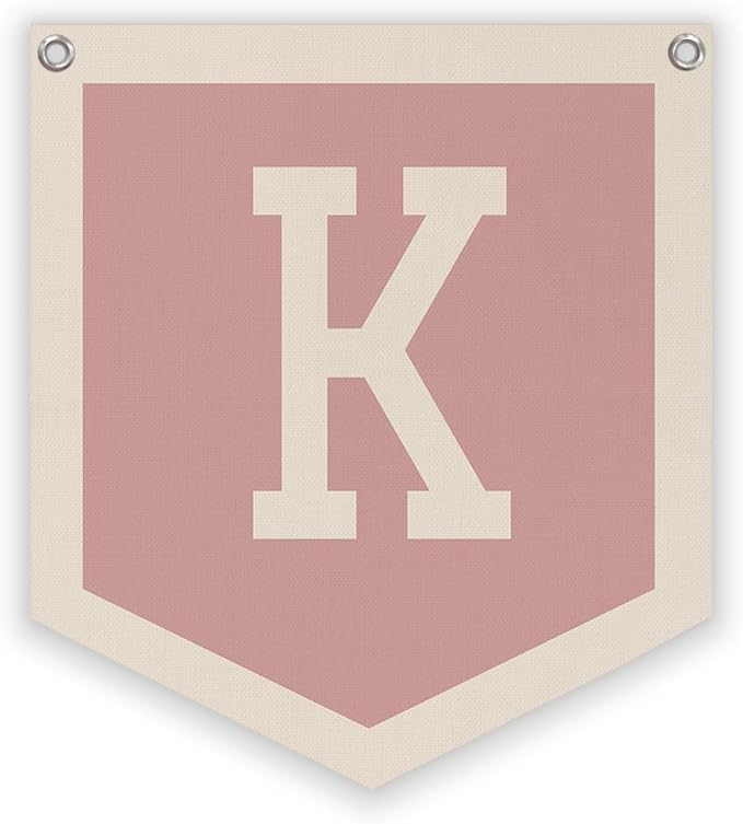 Lacama Baby Shower Decor Gifts, Pink Initial Personalized Preppy Banner, Baby Girl Nursery Decor, Initial Pennant，Vintage Room Decor Toddler Room Bedroom Playroom Front Door Birthday Gift(K)