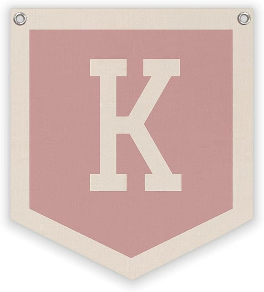 Lacama Baby Shower Decor Gifts, Pink Initial Personalized Preppy Banner, Baby Girl Nursery Decor, Initial Pennant，Vintage Room Decor Toddler Room Bedroom Playroom Front Door Birthday Gift(K)