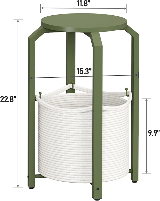 TUTOTAK Small Side Table, Round End Table, Night Stand, Bedside Table, Sofa Table with Storage Basket, Living Room, Bed Room, Olive Green TB01BOG0922