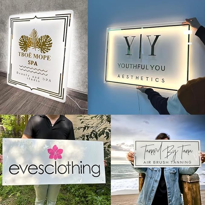 Custom Backlit Acrylic Logo Sign, Light Up Signs - Personalized Illuminated Logo Sign with Floating Acrylic Design for Retail Stores, Restaurants, Offices, and Hair Studios, Square Shape