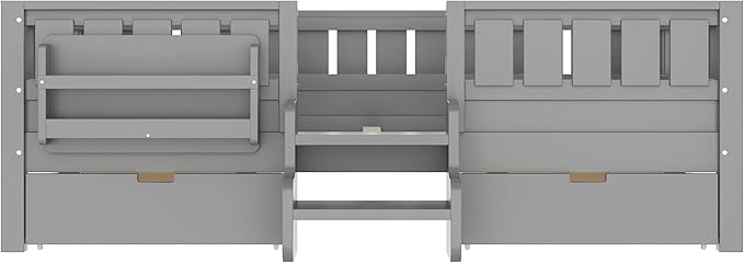 Bellemave Full Size Kids Bed with high Rails and with Built-in Bookshelf and Drawers for Kids, Girls, Boys, Wood Montessori Bed Without Door, Gray
