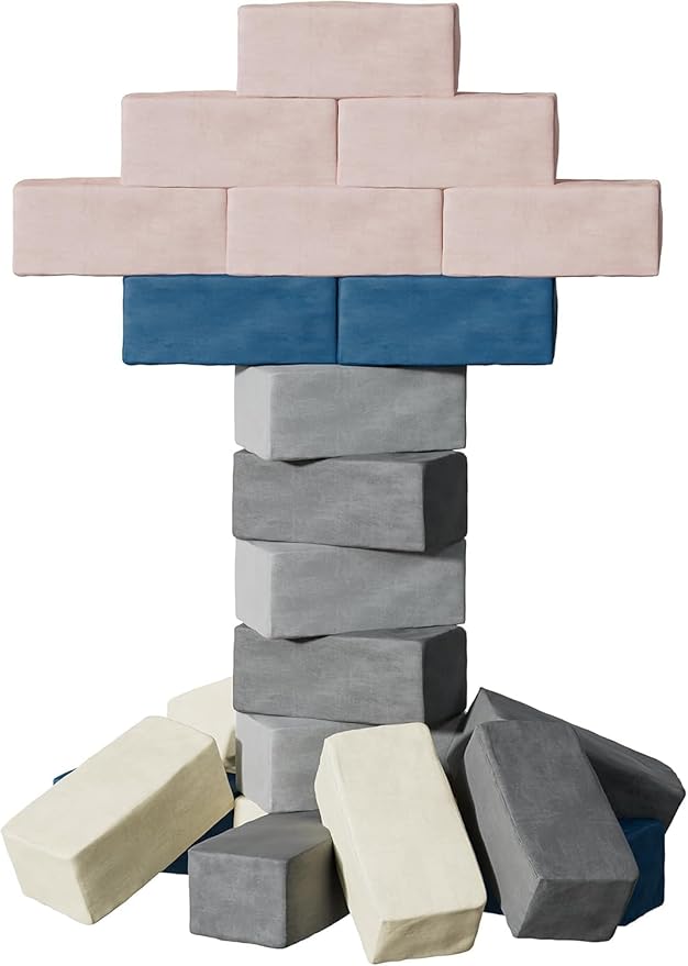 24 PCS Modular Kids Play Block Couch Child Sectional Soft Sofa Toddler Building Fortplay Climbing Bedroom Playroom Baby Convertible Floor Foam Cushion for Boys & Girls (24pcs+Rectangle)