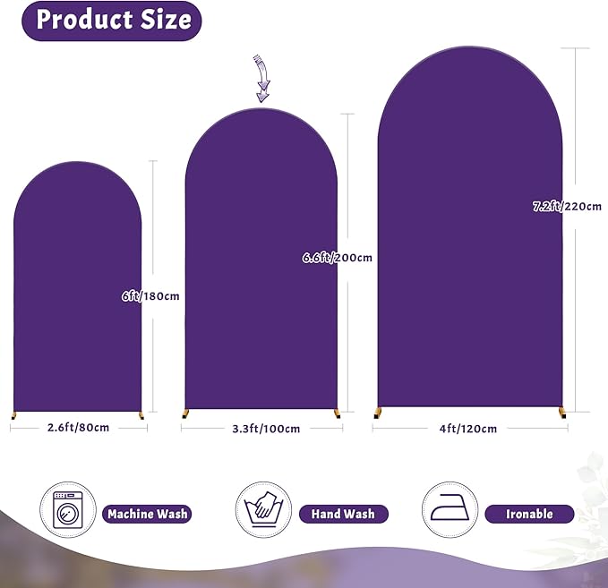Purple Arch Cover 6.6FT Spandex Fitted Wedding Arch Stand Covers Round Top Chiara Arch Covers Stretchy Backdrop Cover for Birthday Party Ceremony Banquet Decoration