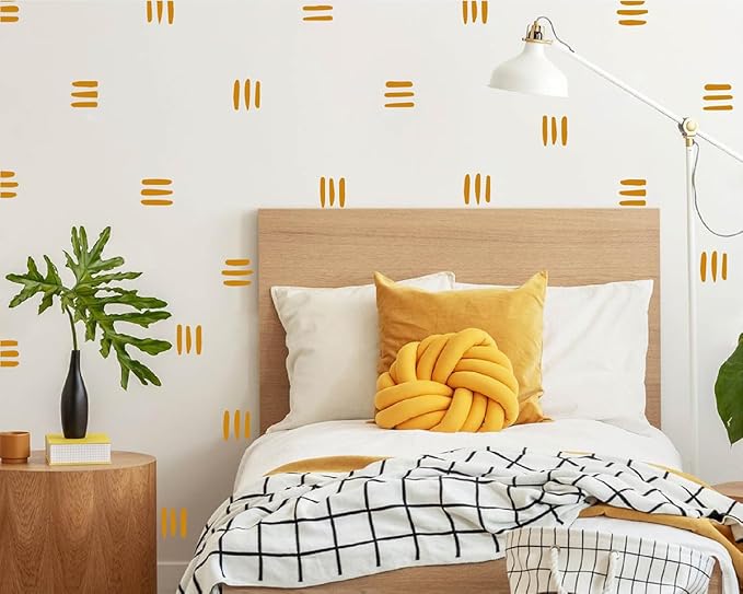 120pcs Modern Line Wall Stickers Boho Nursery Kids Living Room Scandinavian Home Décor Self-Adhesive Murals Vinyo DIY Gift YT5037 (Yellow)