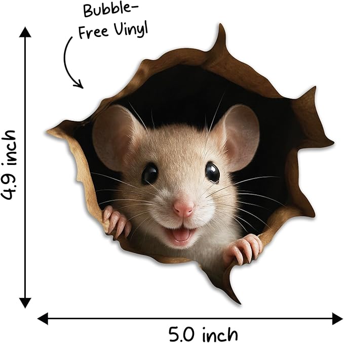 GRITKULTURE Removable Peek A Boo Mouse in Mouse Hole Decal Sticker 5.1inch 2 Pack. Mouse Hole in The Wall Sticker with 3D Effect. Wall Decoration, Funny Gift, Potty Training, Prank (#6)