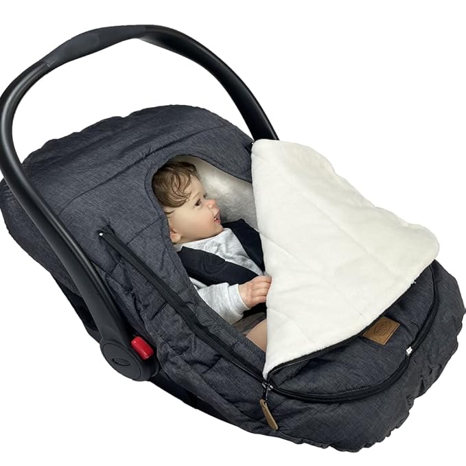 funlife 4 in 1 Premium Waterproof Universal Anti-Wind Infant Car Seat Cover Comes with Ultra Soft Fleece Car Seat Bunting Bag for Winter,Car Seat Cover Bunting Set for 0-12M