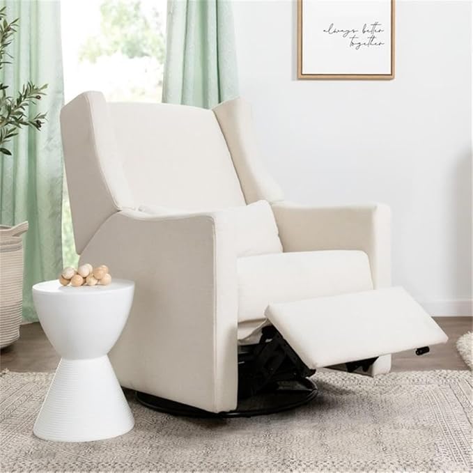 babyletto Kiwi Eco-Weave Polyester Fabric Power Glider Recliner with Electronic Control, Built-in USB Port, Push-Button Controls, Smooth Swivel Motion, in Cream Finish
