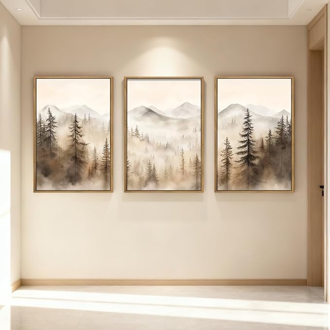 IARTTOP Extra Large Mountain Canvas Wall Art 24x36 Inch Framed Forest Woodland Art Prints Abstract Modern Farmhouse Wall Decor Set of 3 for Living room Dining room Bedroom