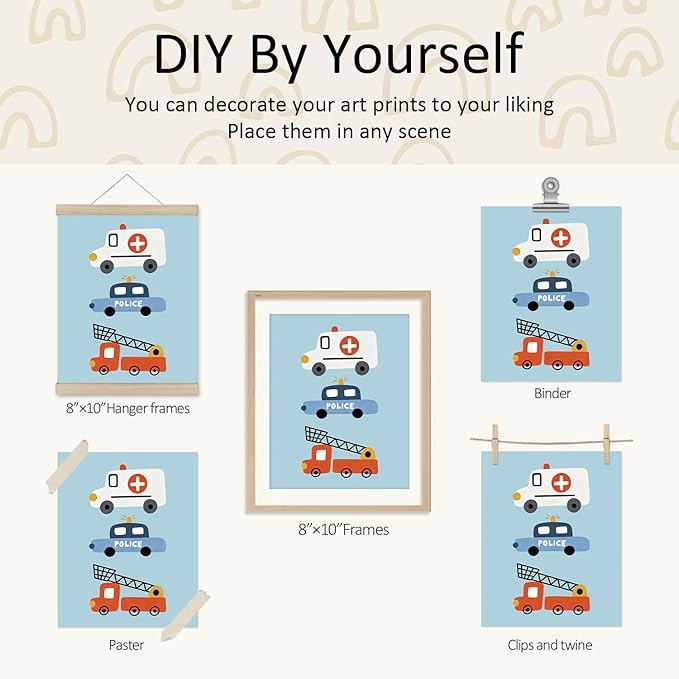 VONTP Boys Room Wall Art Decor, Little Man Cave Boys Rule Vehicle Transports Prints Poster Wall Decorations for Kids Boy Nursery Toddler Room Bedroom Playroom, 8x10 Inch Set of 4 (Unframed)