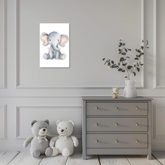 CCKOPPI Nursery Decor Canvas Wall Art Cute Wildlife Elephant Jungle Animal Theme Watercolor Print Poster Decor Painting for Baby Room Nursery Bathroom Decor(Artwork-04, 16"x24")