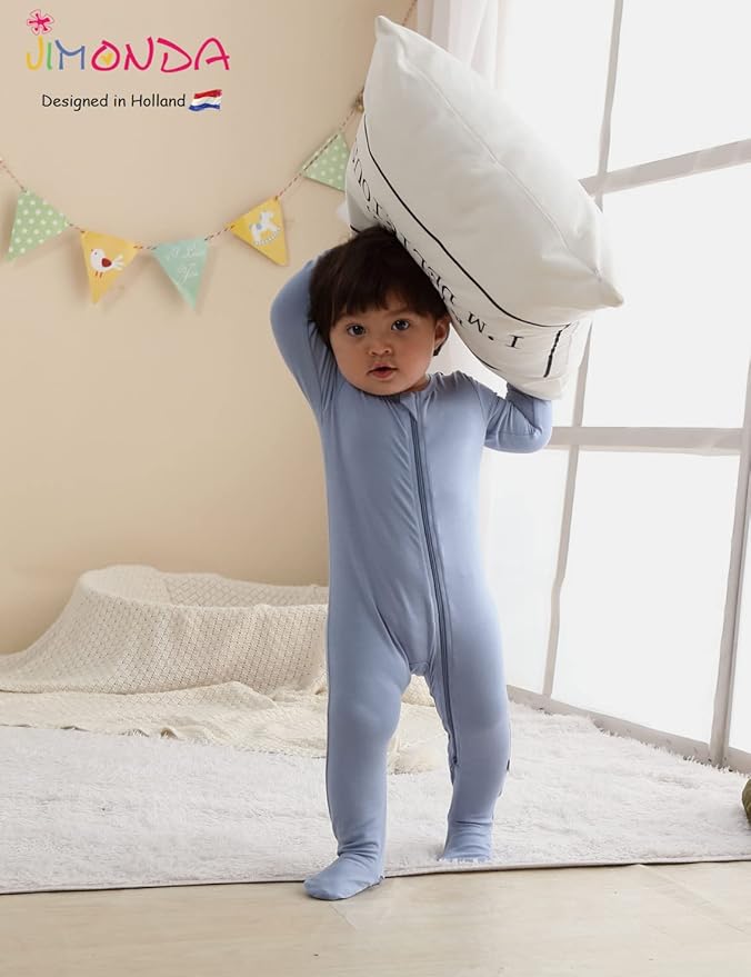 Jimonda Bamboo Baby Pajamas,Unisex Boys Girls One-Piece Footies,Long Sleeve Sleepers 2-Way Zip closure Romper