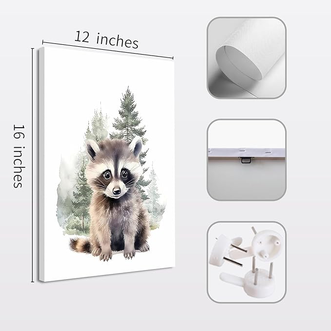 Shwing 3Pcs Safari Nursery Decor - Cute Animals Canvas Wall Art - Framed 24x16 Inch