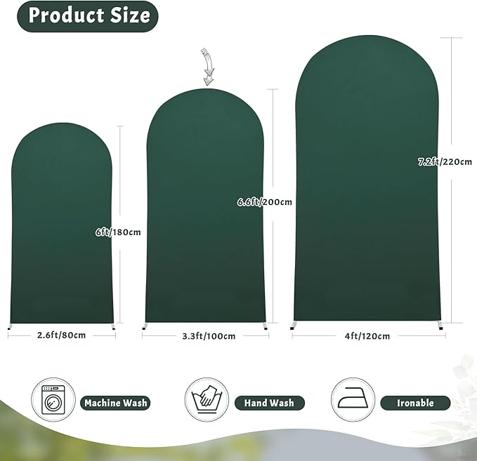 6.6FT Hunter Green Arch Backdrop Cover, Spandex Fitted Wedding Arch Stand Covers 2-Sided Round Top Chiara Arch Backdrop Cover for Wedding Ceremony Birthday Party Baby Shower Banquet Decoration