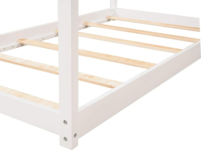 Bellemave Twin Size House Bed, Wood House Platform Bed with Roof and Slats, House Daybed Frame for Kids, Boys, Girls, No Spring Box Needed, White