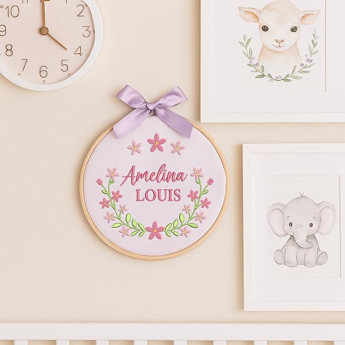 Personalized Baby Name Sign Welcome Baby Announcement Sign Newborn Baby Embroidery Hoop with Bows Baby Hospital Name Sign Custom Infant Baby Name Baby Shower Gifts (02)