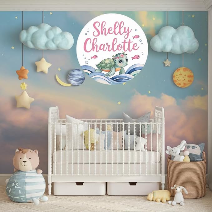 Personalized Name Signs for Kids Room, Turtle Sign for Baby Door Decor, Newborn Gifts for Girl, Girls Nursery Wall Bedroom Decorations, Mother's Day Gifts for New Mom Dad Gift