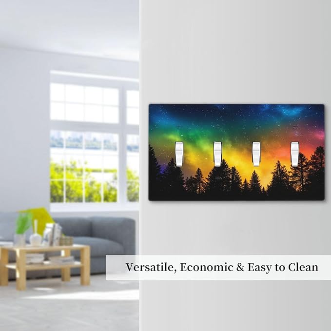 Light Switch Cover Colorful Starry Sky Black Forest Aurora 4 Gang Switch Plate Covers Quad Toggle Wall Plates Decorative Switchplate Electrical Faceplate for Bathroom Home Decor