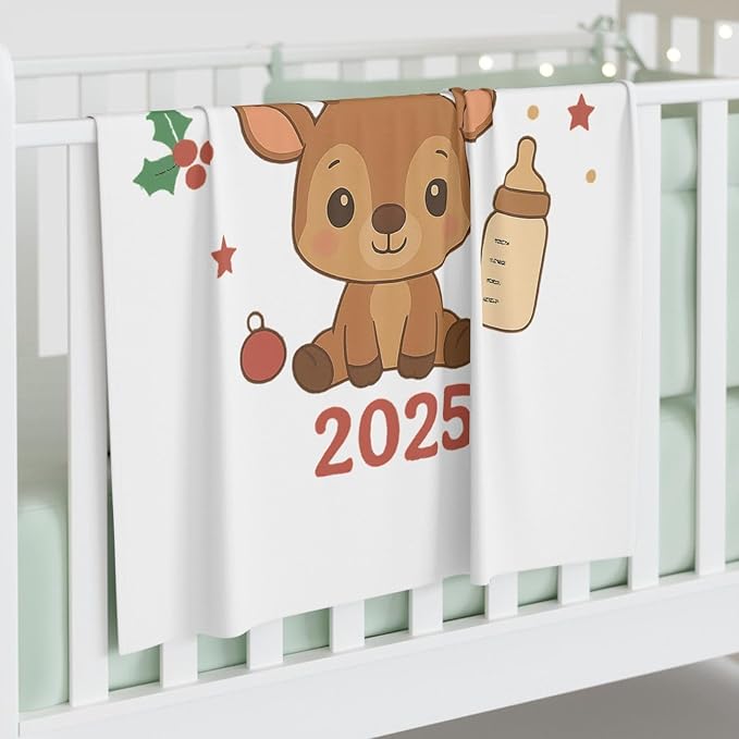 Personalized Baby's First Christmas Blanket, Custom Smiling Reindeer Baby Name Christmas Blanket, Soft Fleece Or Sherpa Throw, Baby Shower, Made in USA