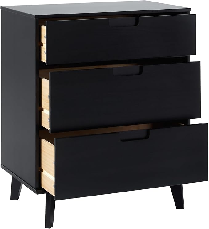 Walker Edison Sloane 3-Drawer Groove Handle Solid Pine Wood Dresser, 36 Inch, Black