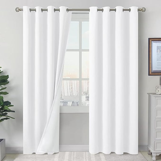 BGment White Blackout Curtains for Bedroom 84 Inch Long, Extra Wide Thermal Insulated Full Light Blocking Room Darkening Soundproof Privacy Grommet Window Curtains, 2 Panels, Each Panel 60 Inch Wide