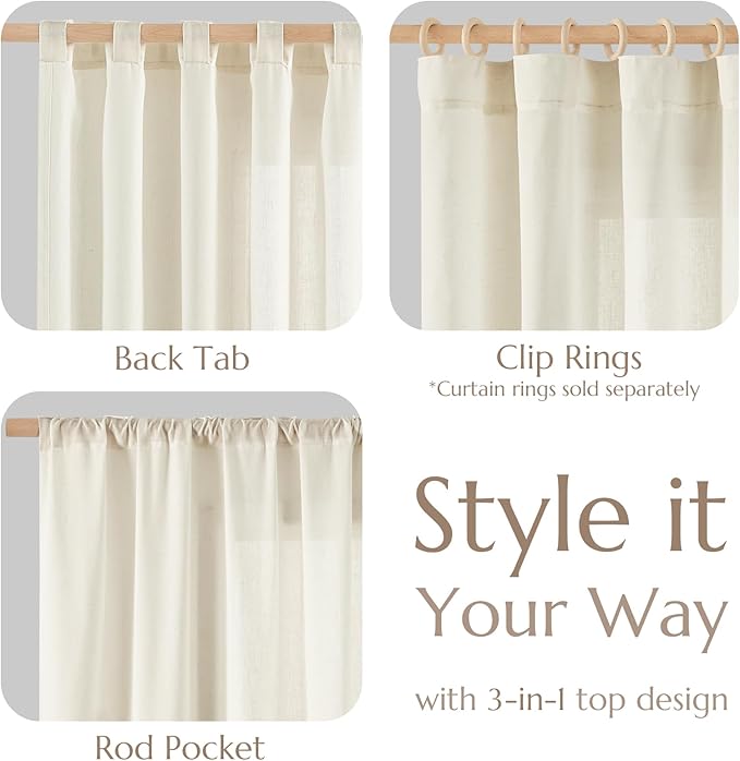 jinchan Linen Blend Curtains 96 inch Length 2 Panels for Bedroom Living Room, Floor to Ceiling 50 inch Wide Farmhouse Drapes with Rod Pocket Back Tab(50W x 96L, Ivory)