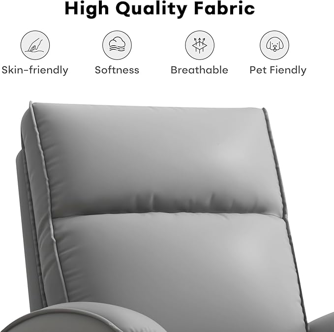 Swivel Rocker Recliner Chair, Manual Faux Leather Glider Rocking Recliners for Adults, 360° Swivel Nursery Reclining Sofa with Storage Pocket