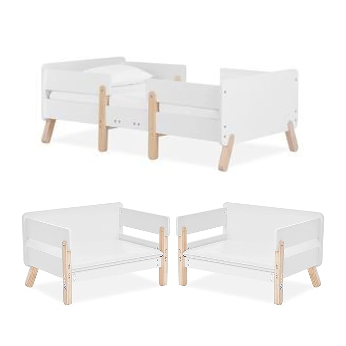 Dream On Me Osko Convertible Toddler Bed Made with Sustainable New Zealand Pinewood in White and Natural, JPMA & Greenguard Gold Certified, Non-Toxic Finish
