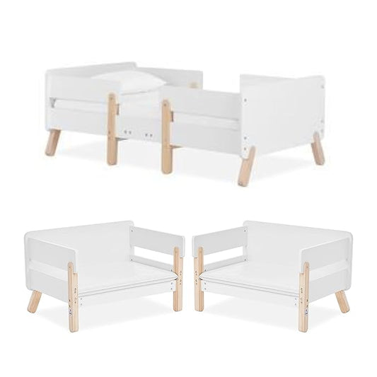 Dream On Me Osko Convertible Toddler Bed Made with Sustainable New Zealand Pinewood in White and Natural, JPMA & Greenguard Gold Certified, Non-Toxic Finish