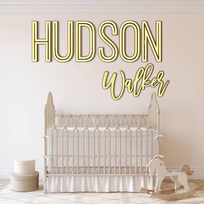 Personalized Wooden Baby Name Sign - Custom Name Wall Decor for Nursery - Boy & Girl Name Signs - Baby Announcement Sign - Wooden Custom Name Signs for Wall (First + Middle Name)