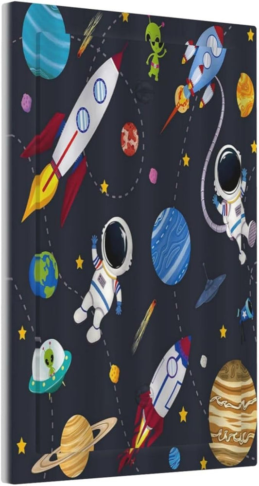Rocket Planets Astronaut Blue Decorative 1 Gang Decorative light switch plate Blank Wall Plate No Device Switchplate Electrical Faceplate for Nursery Kidsroom Bedroom Decor