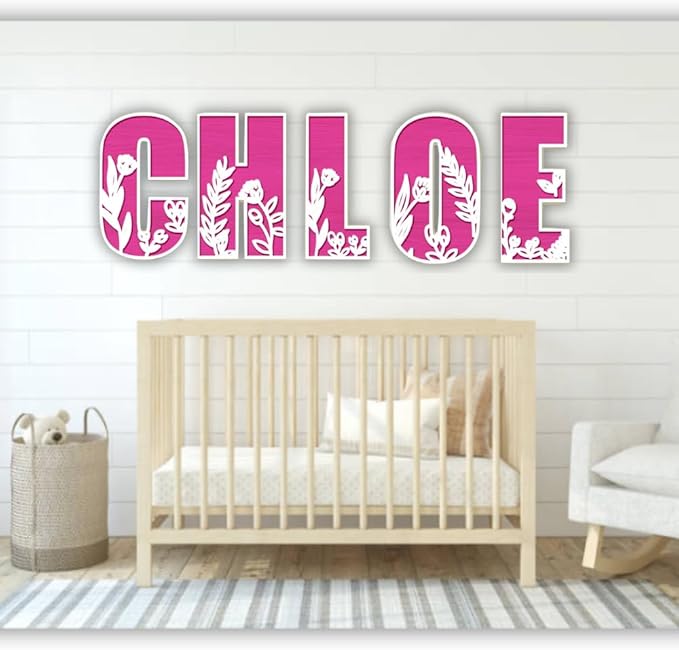 Personalized Wooden Name Sign - Custom Baby Name Signs for Nursery & Kids Room, Baby Announcement Sign, Wall Name Signs Personalized, Round Wooden Letters for Nursery Decor (Floral 3D)