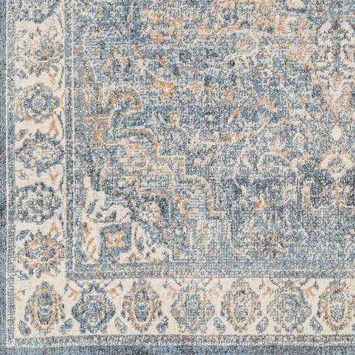 Mark&Day Washable Rugs, 8x10 Elsmore Traditional Navy Blue Area Rug, Blue Ivory Orange Carpet for Living Room, Bedroom or Kitchen (7'10" x 10'2", Machine Washable)