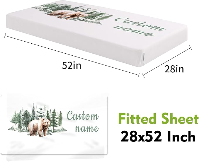 Personalized Crib Bedding Set for Boys Girls, Custom Baby Crib Sets with Name, Brown Bear Design Nursery Bedding 2 Piece - Soft Blanket with Double Layer Dotted Backing, Crib Fitted Sheet