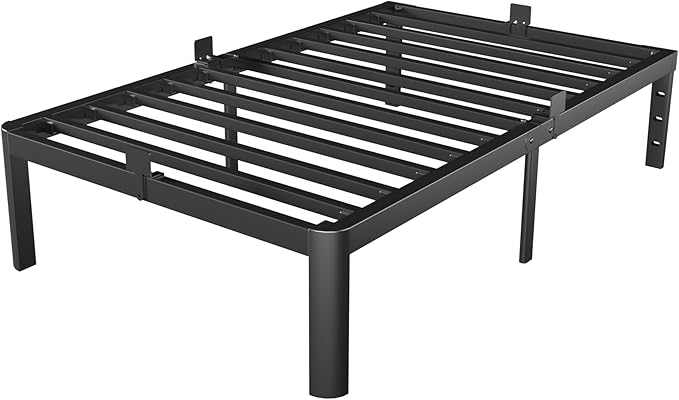 Twin Size Bed Frames 14 Inch, Metal Twin Bed Frame No Box Spring Needed, DIY Headboard Holes, Heavy Duty Steel Support 3500 LBS, Noiseless, Round Corner Leg, Storage Space, Easy Assembly, Black