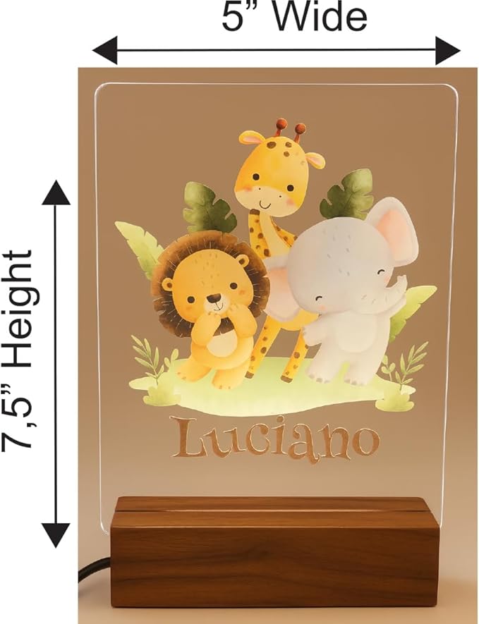 Personalized Led Night Light Name for Kids, Custom Cute Forest Animals with Wooden Base Bedroom Decor, Personalized Baby Gifts for Girls Boys Nursery