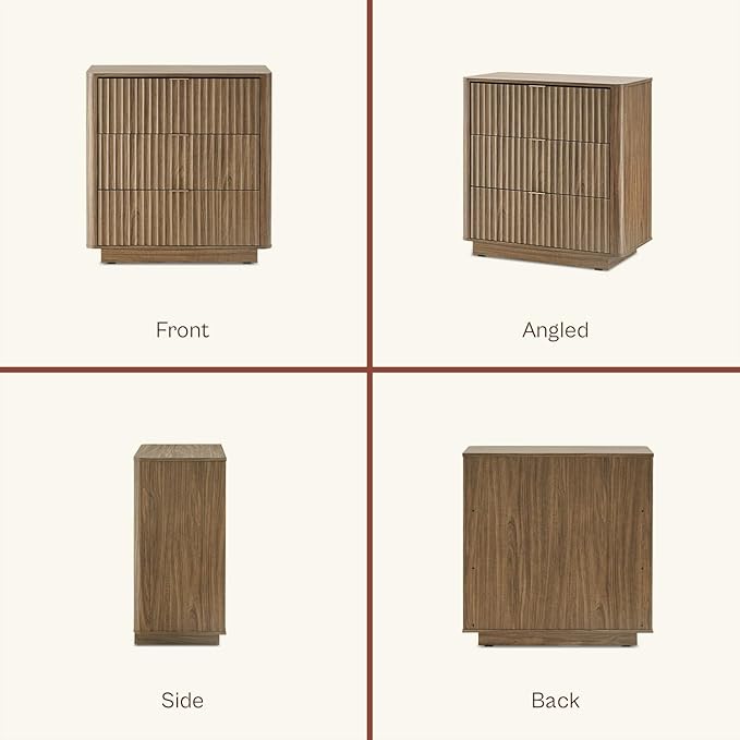 mopio Blake 3 Drawer Dresser for Bedroom, Chest of Drawers, Wood Dresser Organizer, Modern Farmhouse, Tall Night Stand, Enhanced Safety, Sturdy Compliant (1, Walnut, One Size)