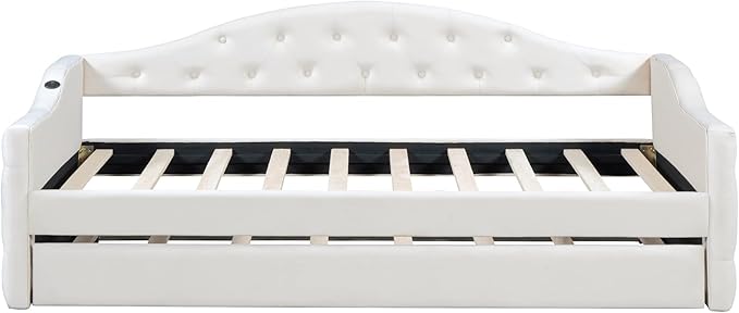 Bellemave Twin Size daybed Frame with Trundle for Adults, Kids, Girls, Teens, Tufted daybeds with Trundle for Living Room, Velvet, (Mattress not Included), Beige