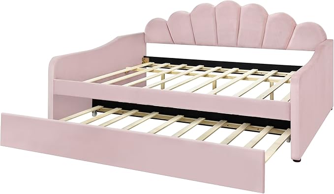 Bellemave Full Size daybed with Trundle, Sofa Bed Full Size, daybed with Trundle for Adults, Kids, Girls, Teens, Trundle Bed for Living Room, Velvet, Pink(Mattress not Included)