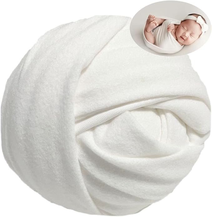 2Pcs Newborn Photography Props Baby Photoshoots Photo Posing Wraps with Headband Stretch (Wrap + Headband, Off-White)