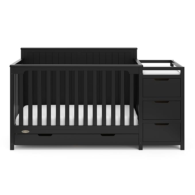 Graco Hadley 5-in-1 Convertible Crib & Changer (Black) – GREENGUARD Gold Certified, Fits Standard Crib Mattress, Converts to Toddler Bed and Full Bed, 4 Adjustable Mattress Heights